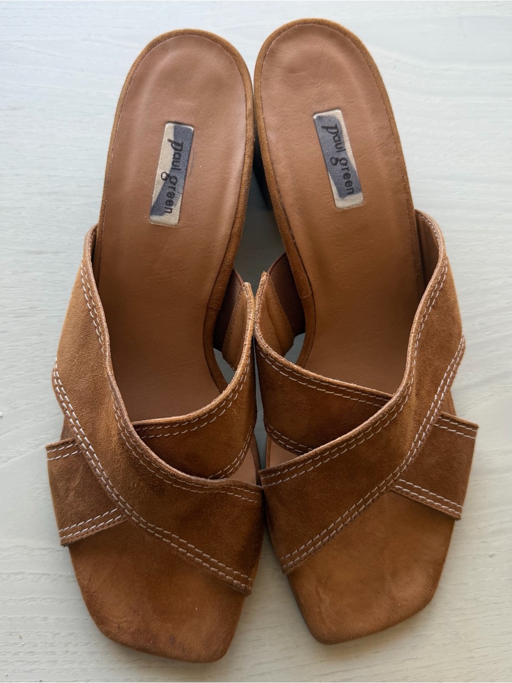Paul Green Tan Suede Crossband Block Heel Sandals USA size 9